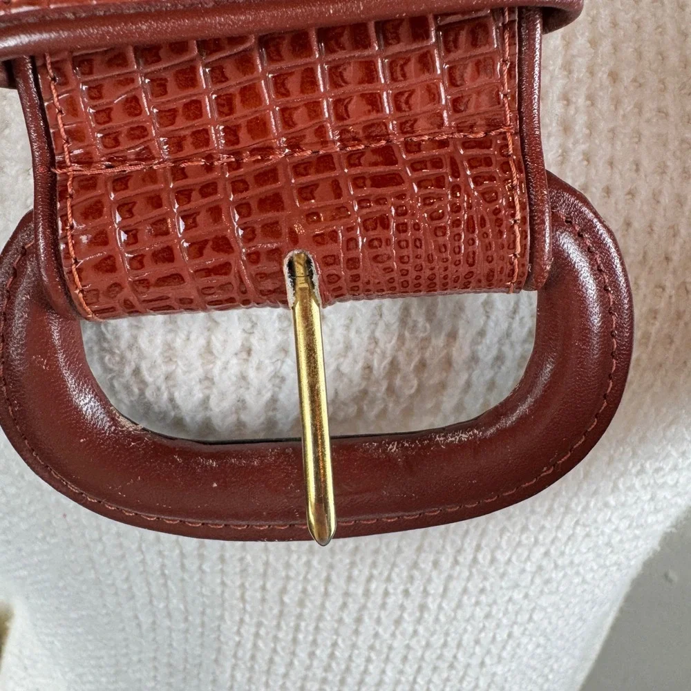 Vintage 90s Dark Academia Brown Lizard Embossed Wide Leather Belt Small